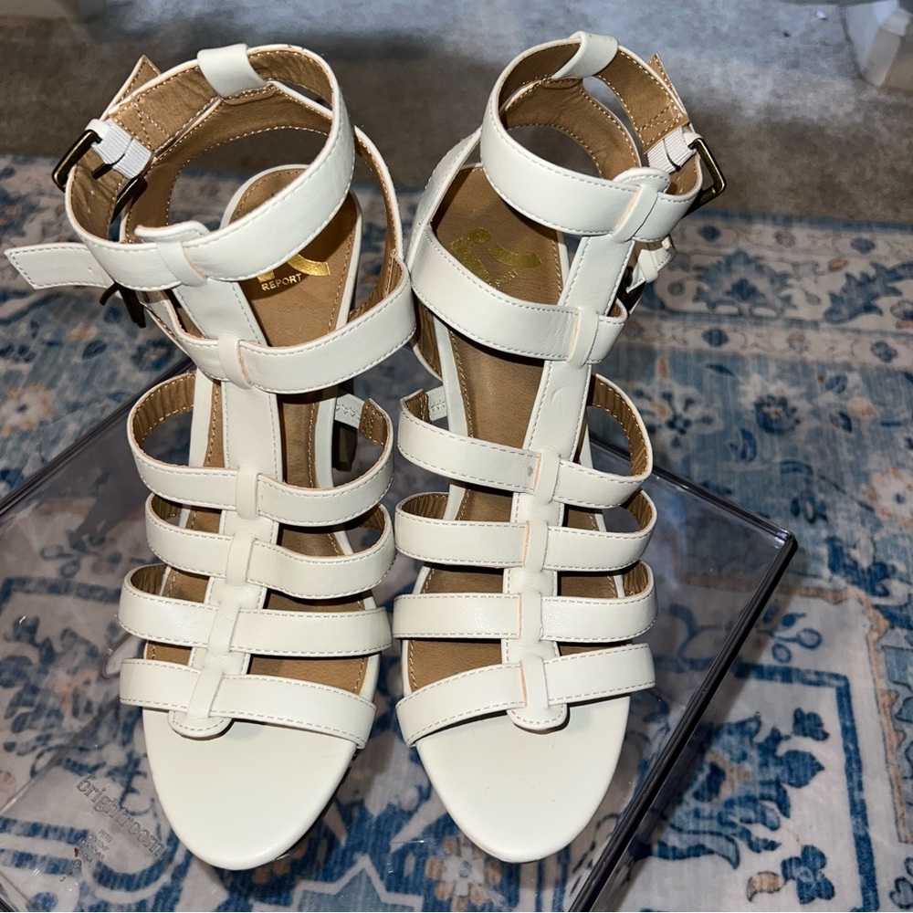 Report White Strappy Sandals